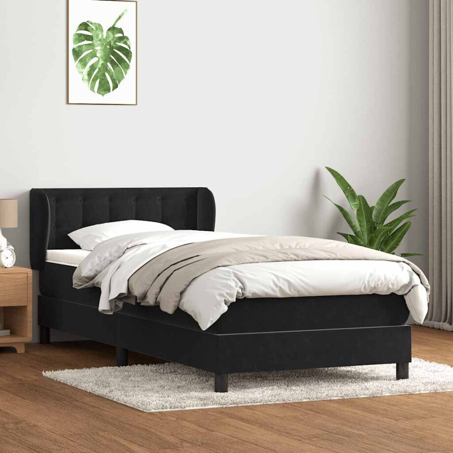 vidaXL Boxspring met matras fluweel zwart 80x220 cm afbeelding 1