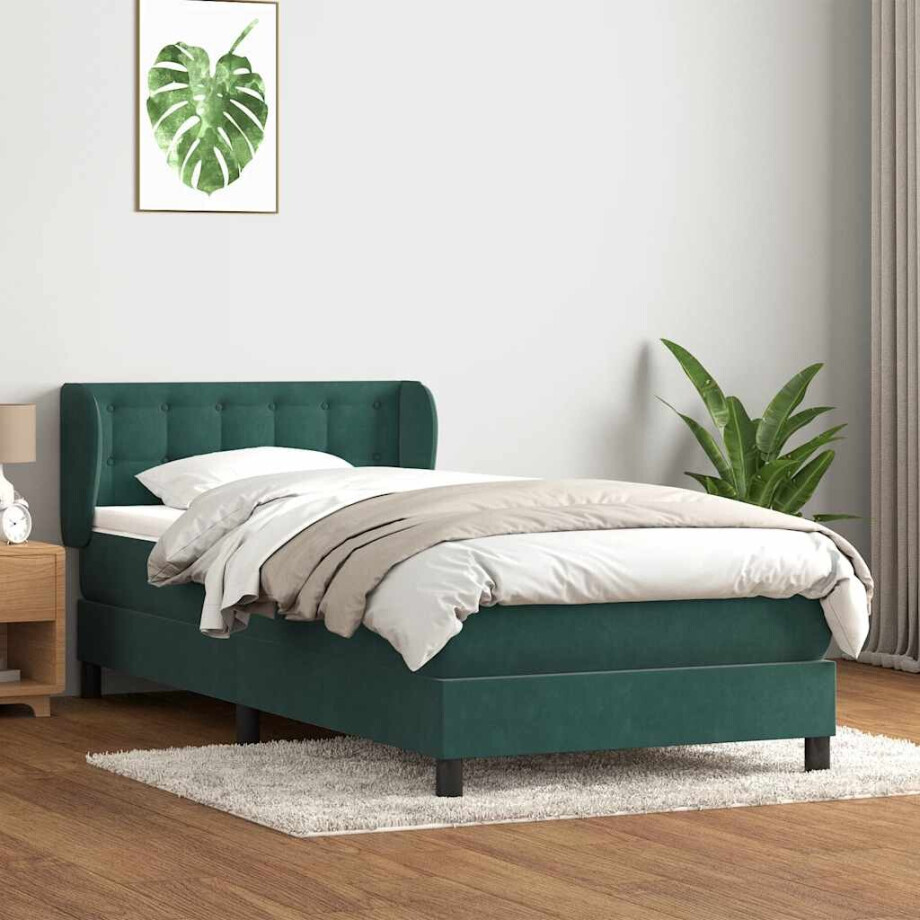 vidaXL Boxspring met matras fluweel donkergroen 80x220 cm afbeelding 1