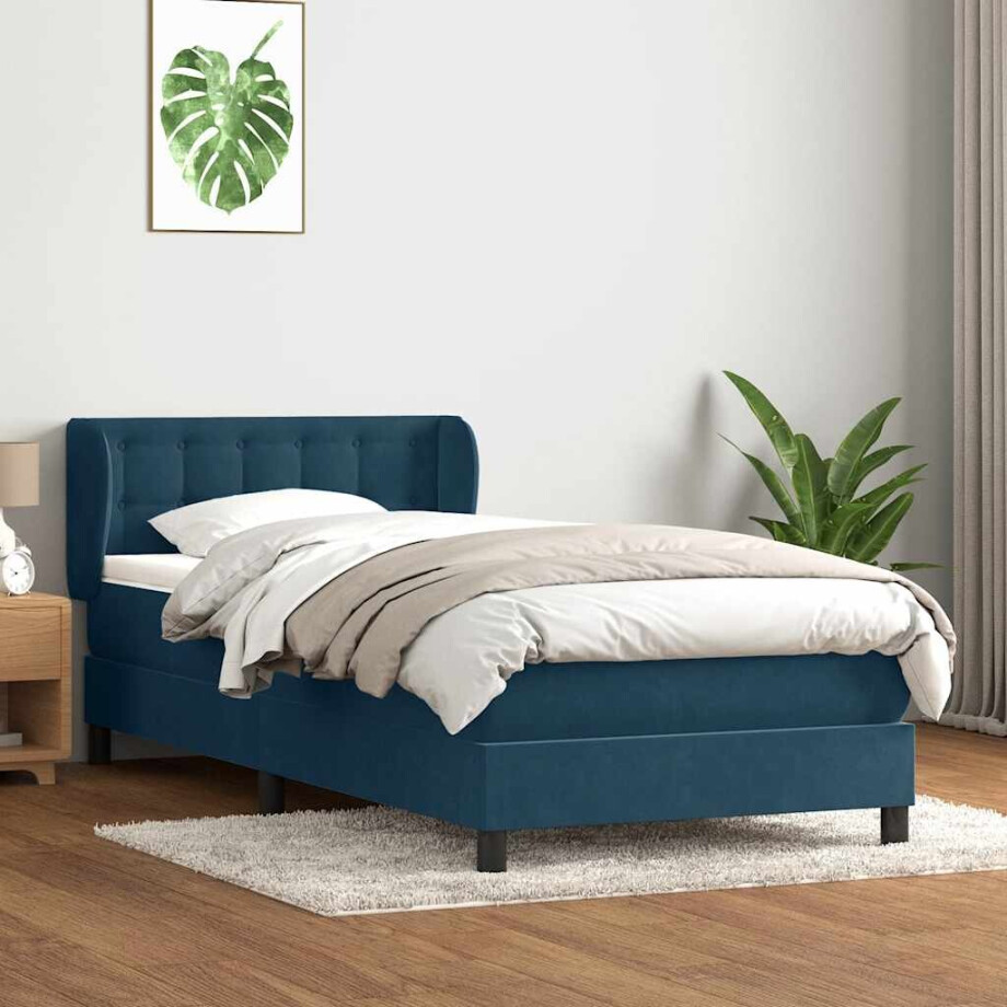 vidaXL Boxspring met matras fluweel donkerblauw 80x220 cm afbeelding 1