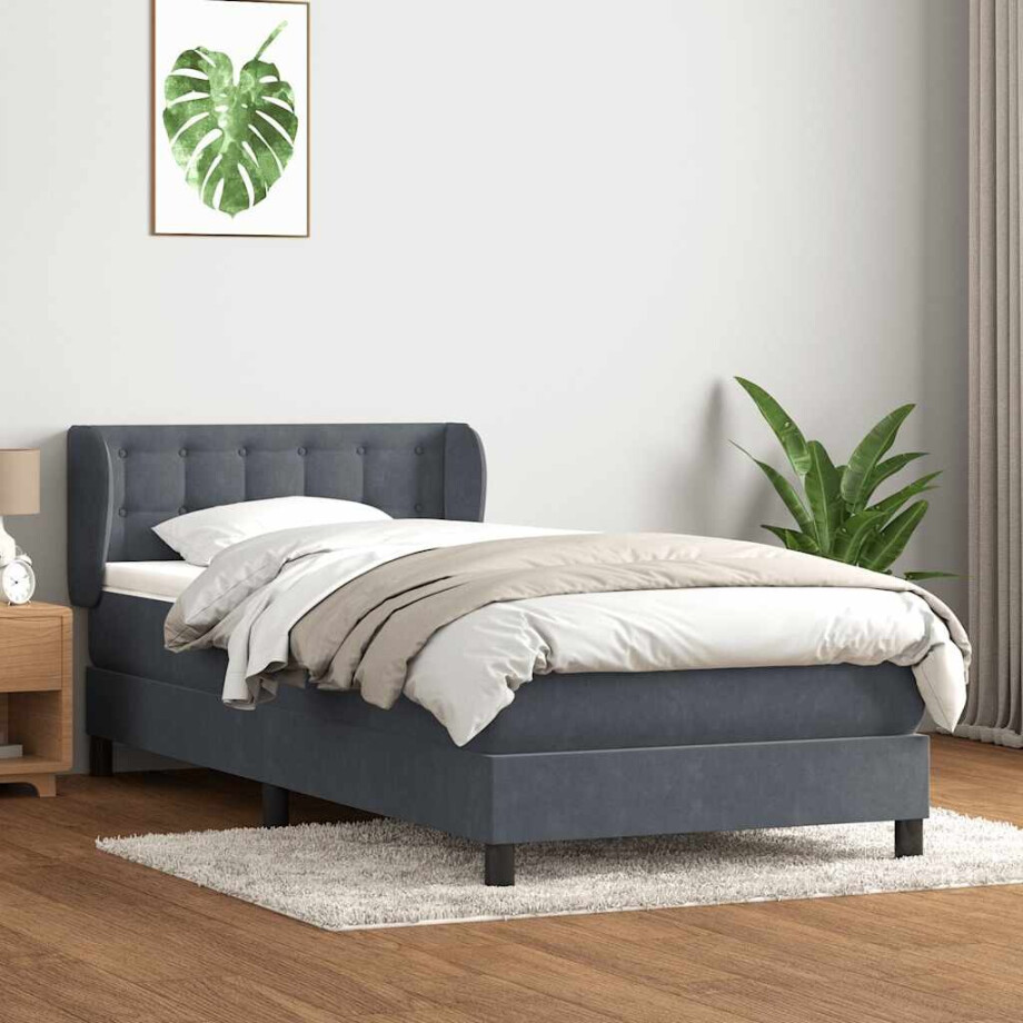 vidaXL Boxspring met matras fluweel donkergrijs 90x220 cm afbeelding 1