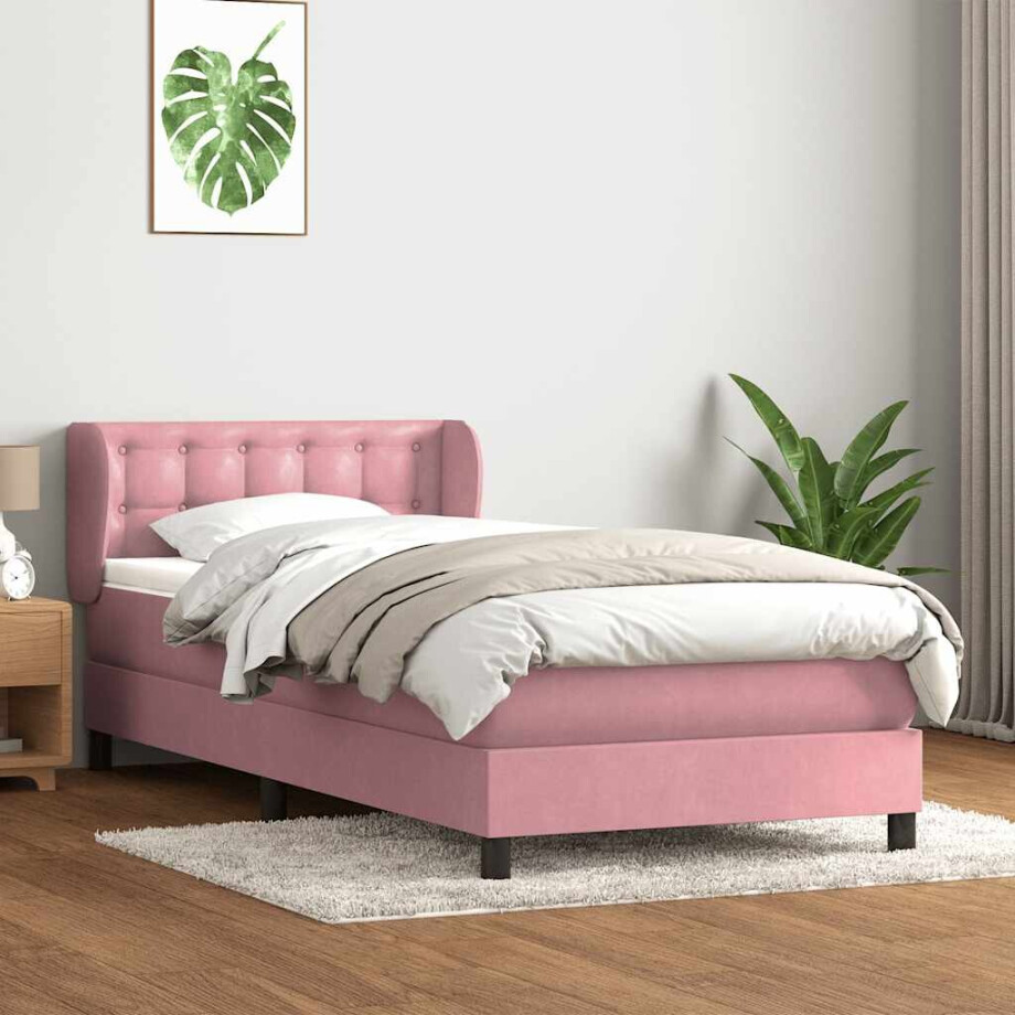 vidaXL Boxspring met matras fluweel roze 100x220 cm afbeelding 1