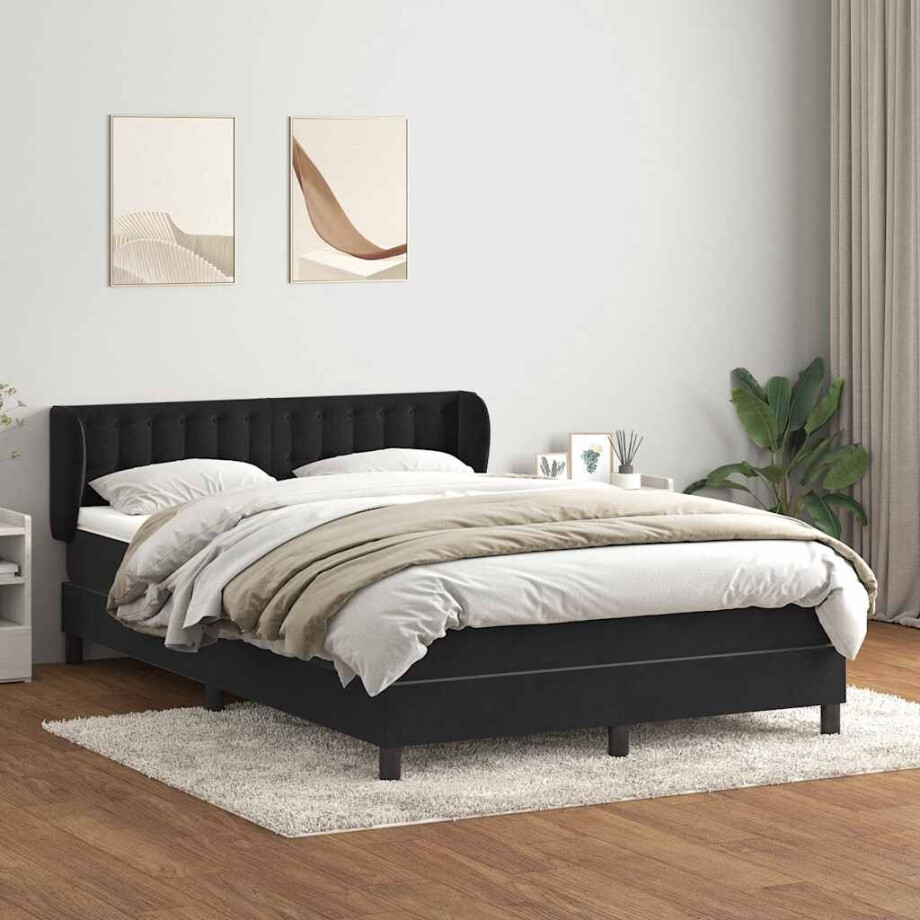 vidaXL Boxspring met matras fluweel zwart 160x220 cm afbeelding 1