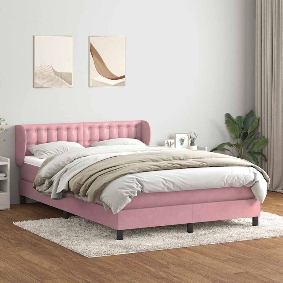 vidaXL Boxspring met matras fluweel roze 160x220 cm afbeelding 1