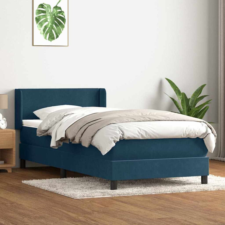 vidaXL Boxspring met matras fluweel donkerblauw 80x210 cm vidaXL Boxspring met matras fluweel donkerblauw 80x210 cm afbeelding 1