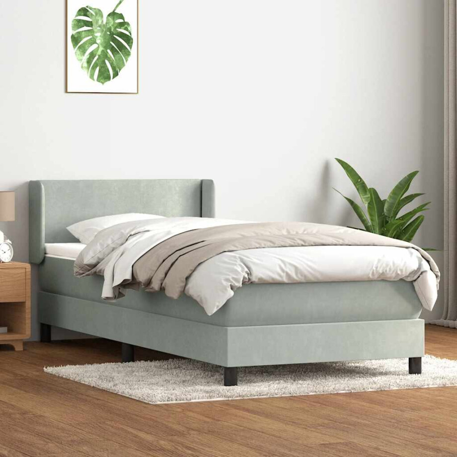 vidaXL Boxspring met matras fluweel lichtgrijs 90x210 cm vidaXL Boxspring met matras fluweel lichtgrijs 90x210 cm afbeelding 1