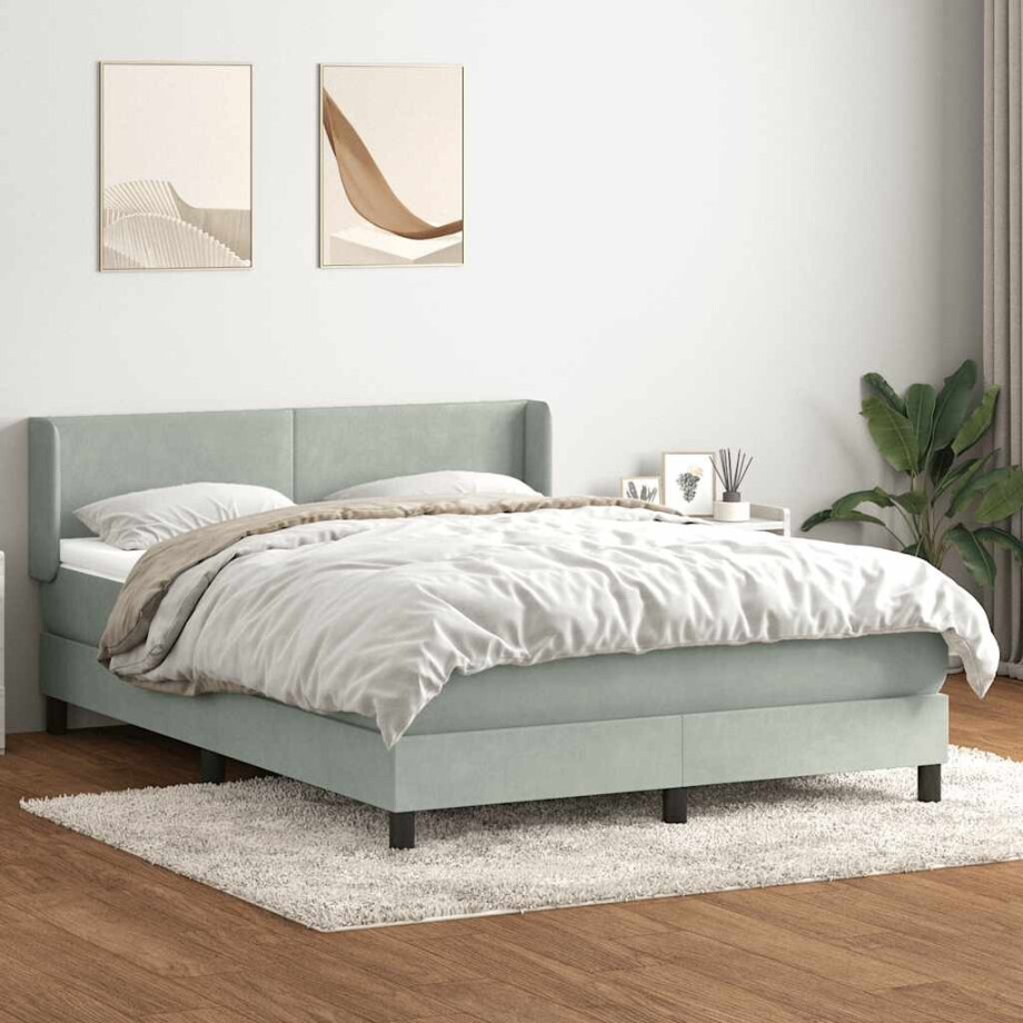 vidaXL Boxspring met matras fluweel lichtgrijs 160x210 cm afbeelding 1