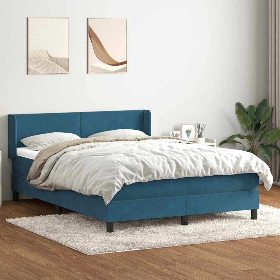 vidaXL Boxspring met matras fluweel donkerblauw 160x210 cm vidaXL Boxspring met matras fluweel donkerblauw 160x210 cm afbeelding 1