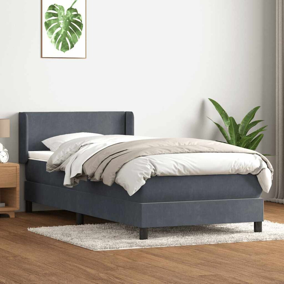 vidaXL Boxspring met matras fluweel donkergrijs 80x220 cm afbeelding 1