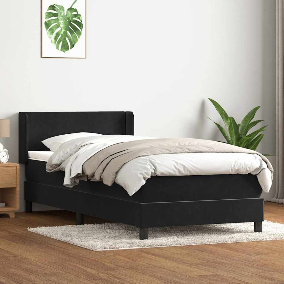 vidaXL Boxspring met matras fluweel zwart 80x220 cm afbeelding 1