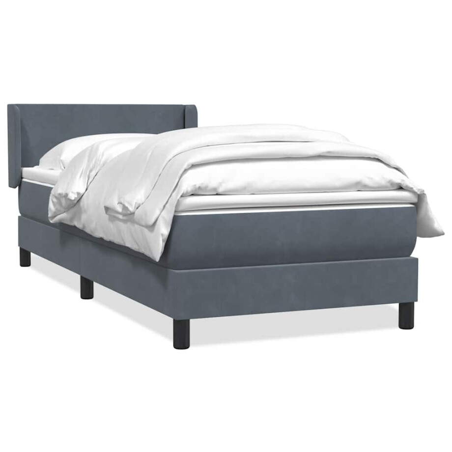 vidaXL Boxspring met matras fluweel donkergrijs 90x220 cm afbeelding 1