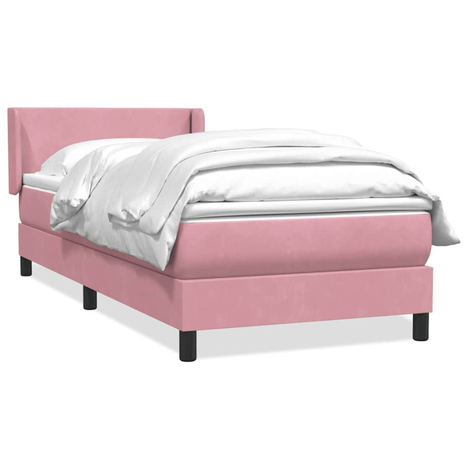 vidaXL Boxspring met matras fluweel roze 90x220 cm afbeelding 1