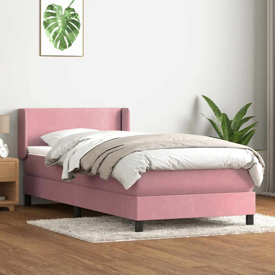 vidaXL Boxspring met matras fluweel roze 100x220 cm afbeelding 1