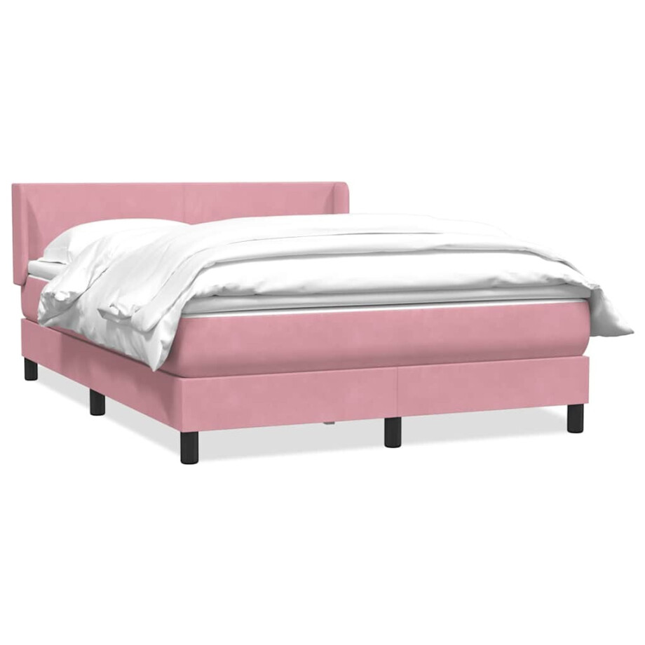 vidaXL Boxspring met matras fluweel roze 140x220 cm afbeelding 1