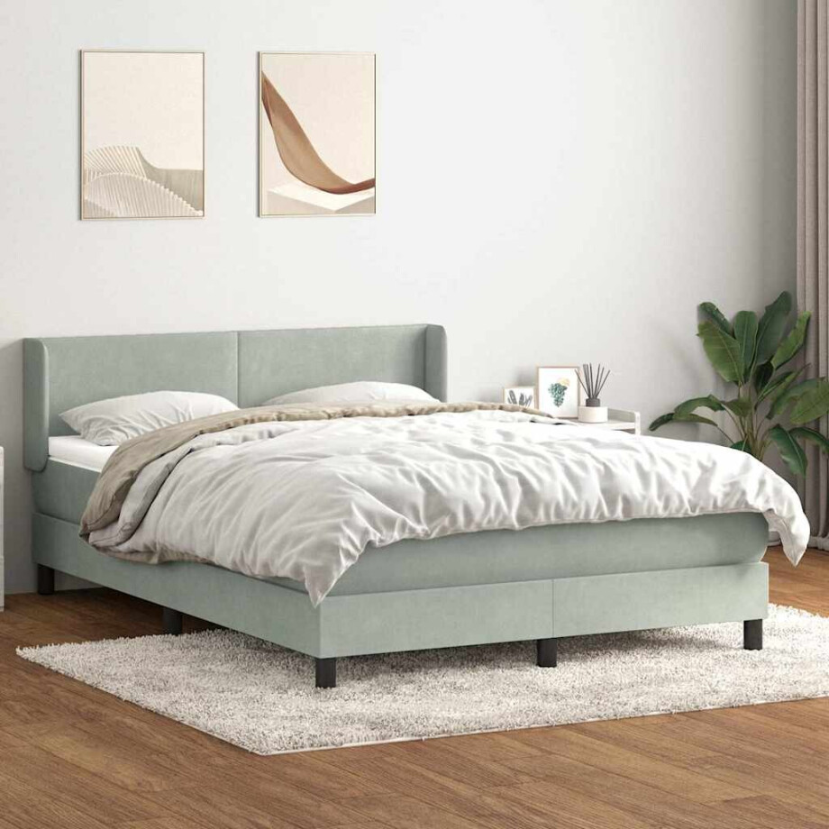 vidaXL Boxspring met matras fluweel lichtgrijs 160x220 cm afbeelding 1