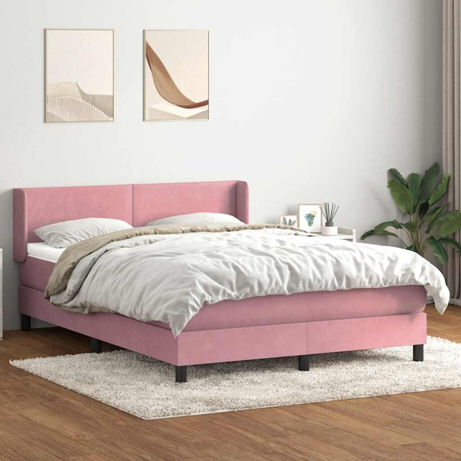 vidaXL Boxspring met matras fluweel roze 160x220 cm vidaXL Boxspring met matras fluweel roze 160x220 cm afbeelding 1