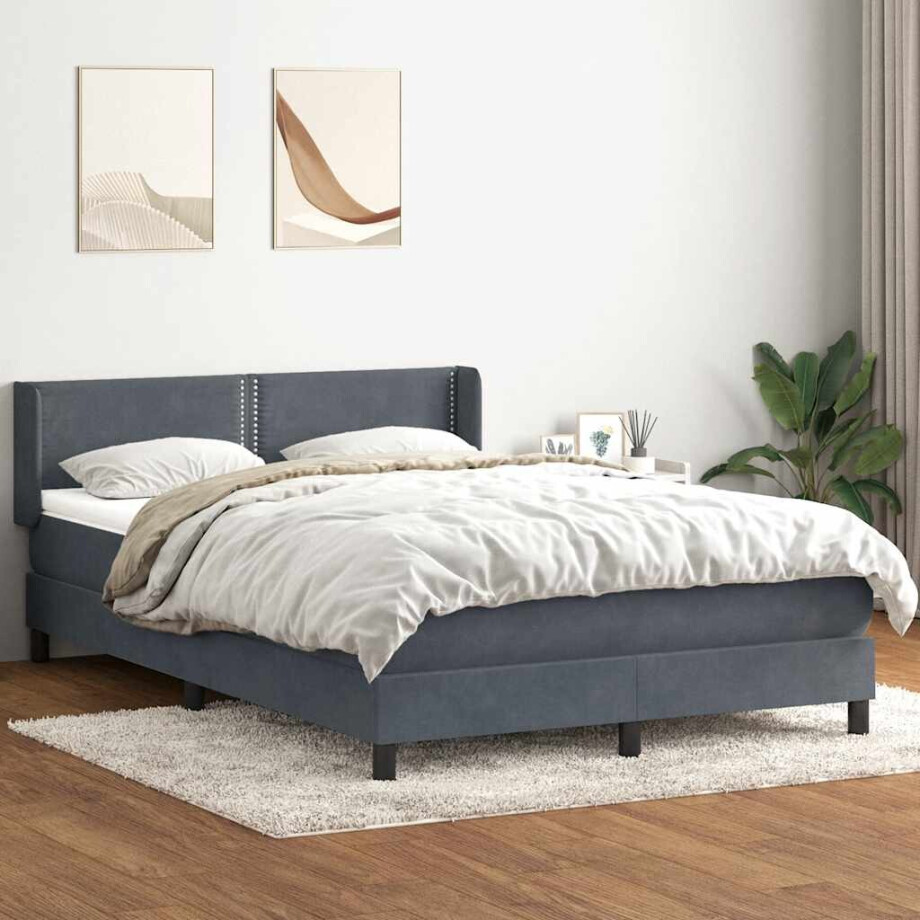 vidaXL Boxspring met matras fluweel donkergrijs 160x210 cm vidaXL Boxspring met matras fluweel donkergrijs 160x210 cm afbeelding 1