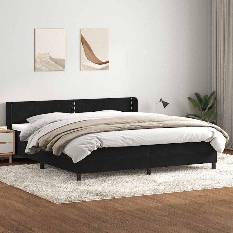vidaXL Boxspring met matras fluweel zwart 180x210 cm afbeelding 1