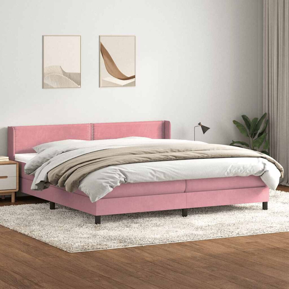 vidaXL Boxspring met matras fluweel roze 180x210 cm afbeelding 1