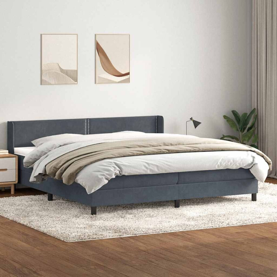 vidaXL Boxspring met matras fluweel donkergrijs 200x210 cm vidaXL Boxspring met matras fluweel donkergrijs 200x210 cm afbeelding 1