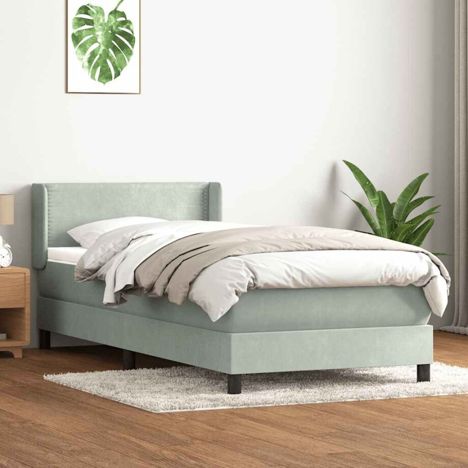 vidaXL Boxspring met matras fluweel lichtgrijs 80x220 cm afbeelding 1