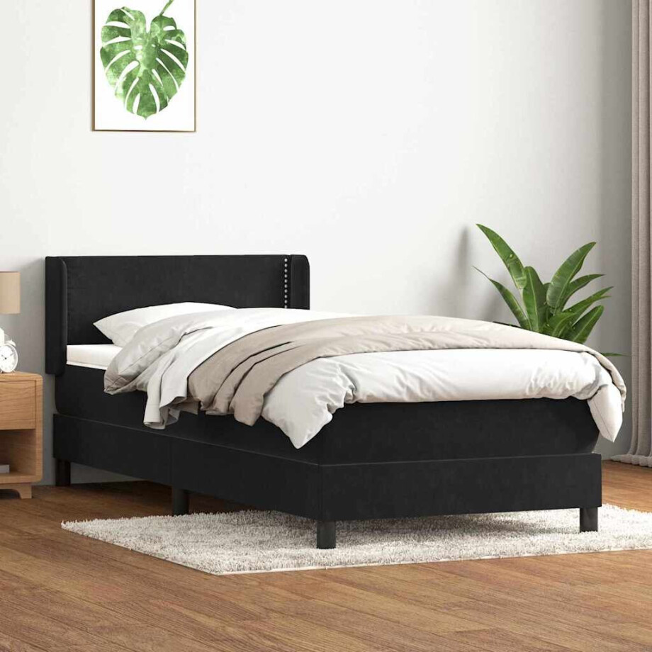 vidaXL Boxspring met matras fluweel zwart 80x220 cm afbeelding 1