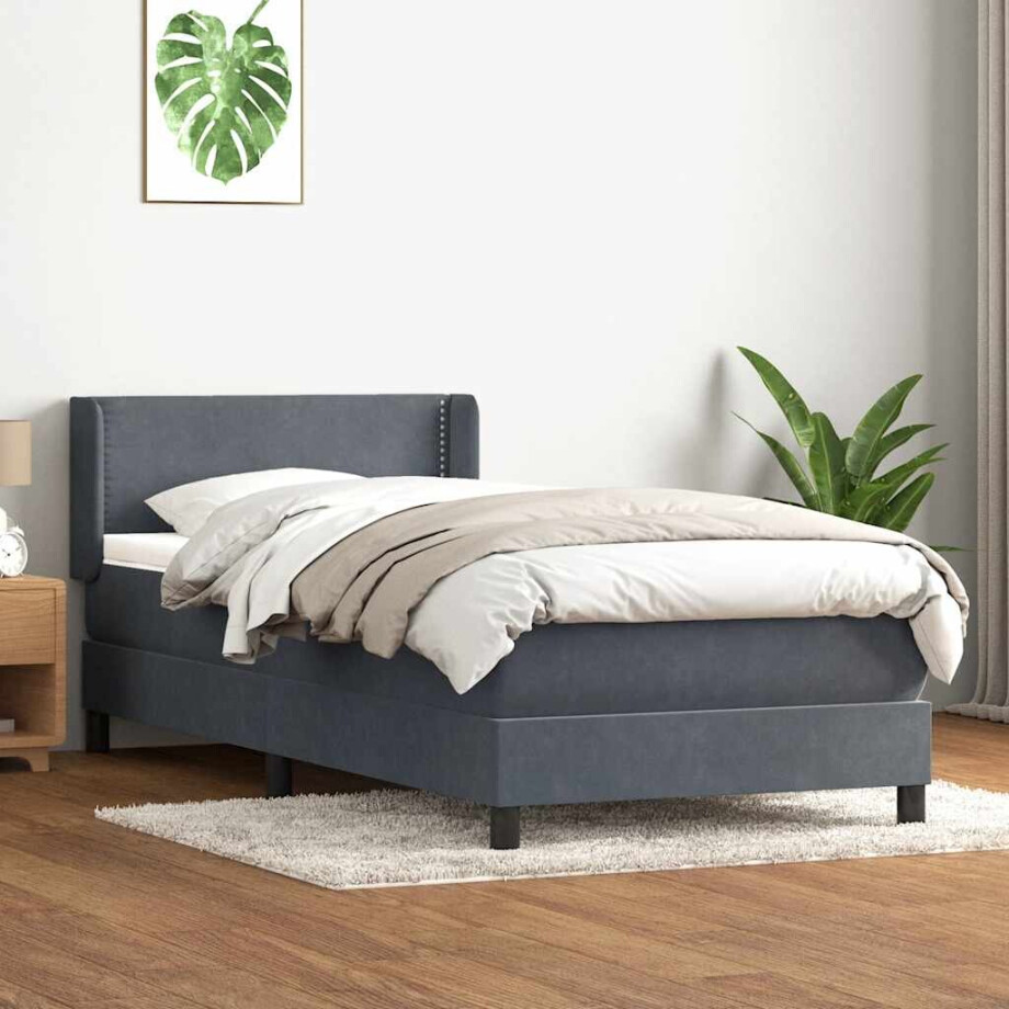 vidaXL Boxspring met matras fluweel donkergrijs 90x220 cm afbeelding 1
