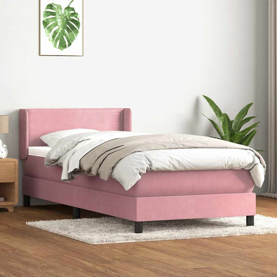 vidaXL Boxspring met matras fluweel roze 100x220 cm afbeelding 1