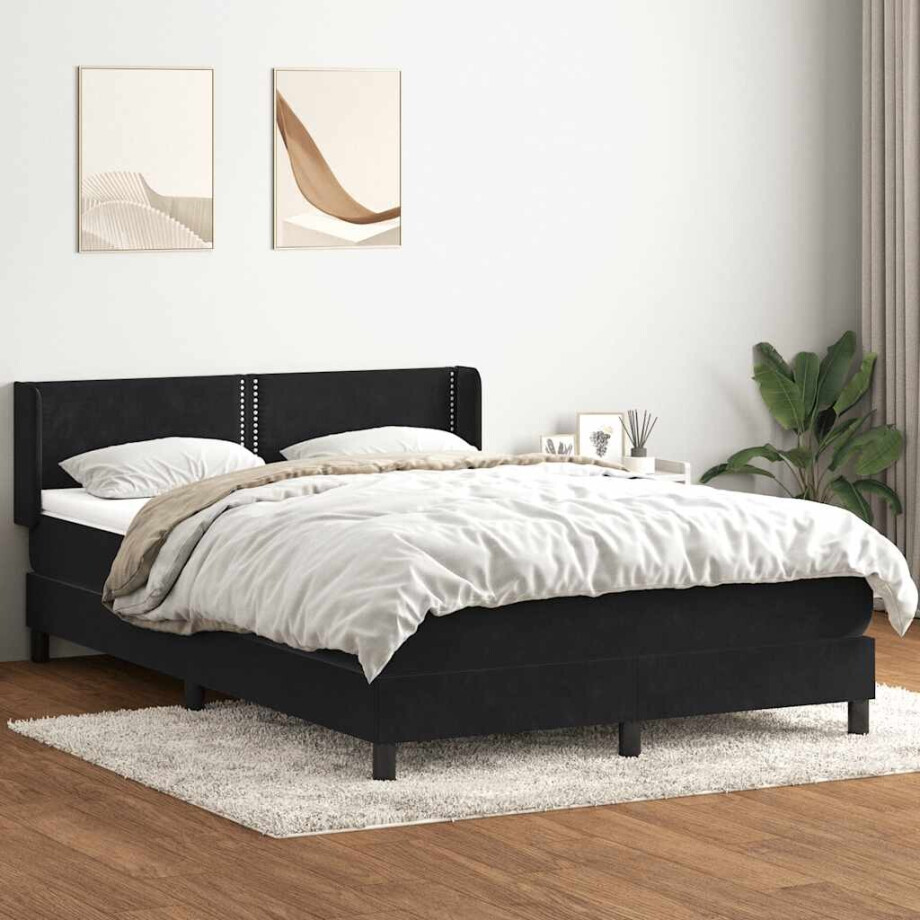 vidaXL Boxspring met matras fluweel zwart 160x220 cm afbeelding 1