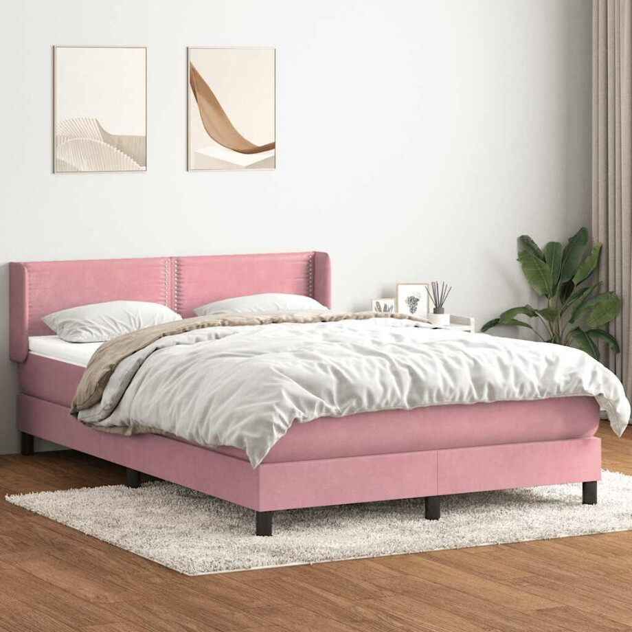 vidaXL Boxspring met matras fluweel roze 160x220 cm vidaXL Boxspring met matras fluweel roze 160x220 cm afbeelding 1