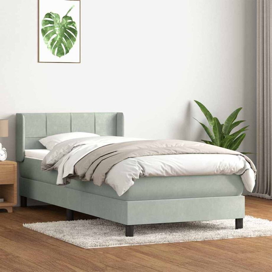 vidaXL Boxspring met matras fluweel lichtgrijs 90x210 cm afbeelding 1