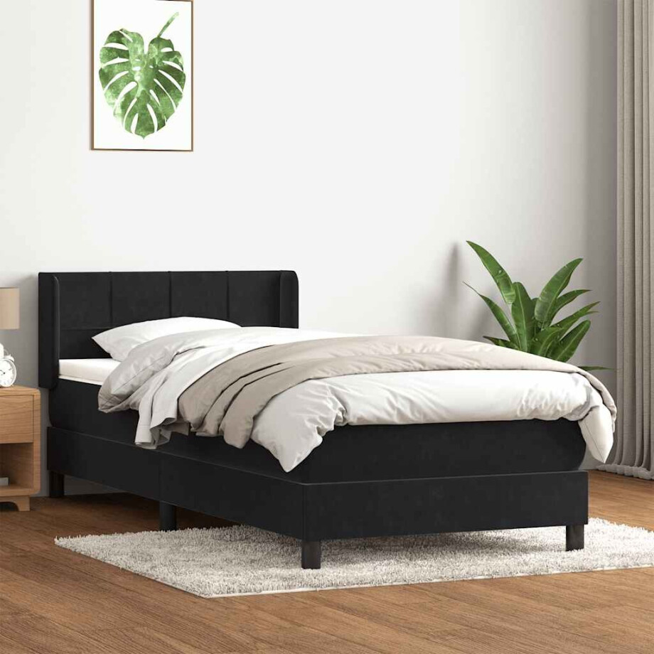 vidaXL Boxspring met matras fluweel zwart 90x210 cm vidaXL Boxspring met matras fluweel zwart 90x210 cm afbeelding 1