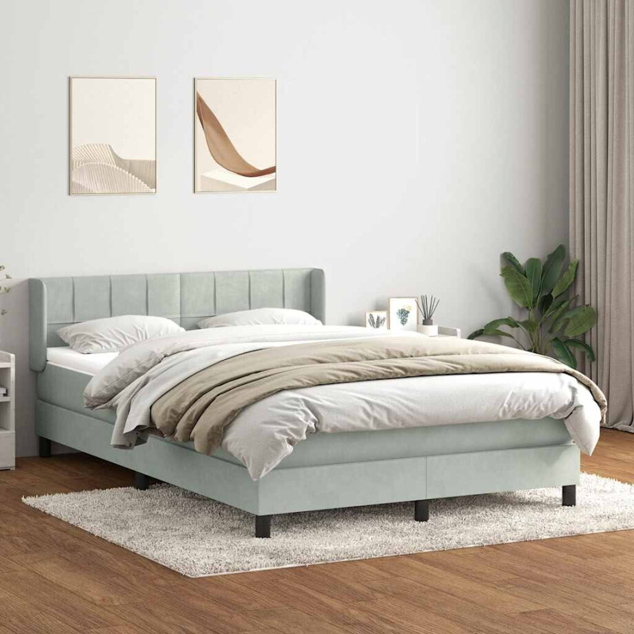 vidaXL Boxspring met matras fluweel lichtgrijs 160x210 cm afbeelding 1