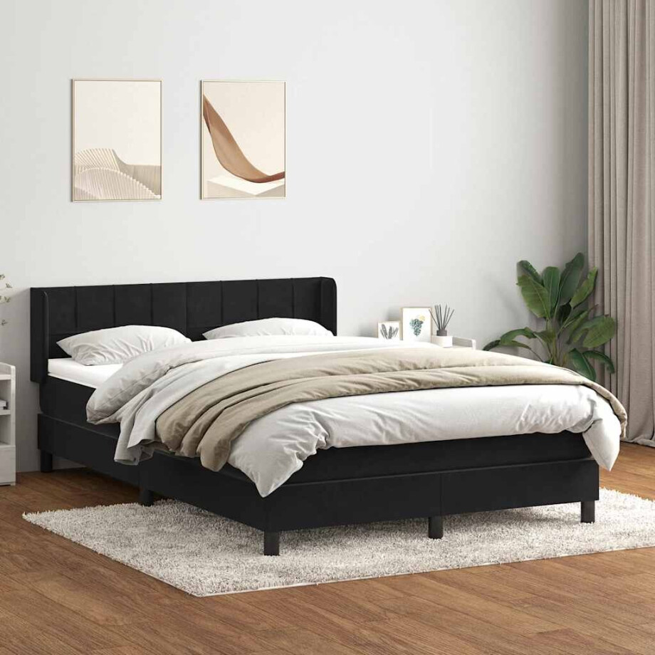 vidaXL Boxspring met matras fluweel zwart 160x210 cm vidaXL Boxspring met matras fluweel zwart 160x210 cm afbeelding 1