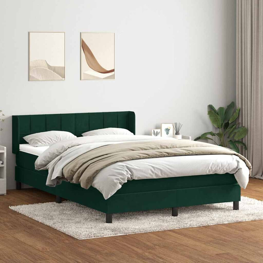vidaXL Boxspring met matras fluweel donkergroen 160x210 cm vidaXL Boxspring met matras fluweel donkergroen 160x210 cm afbeelding 1