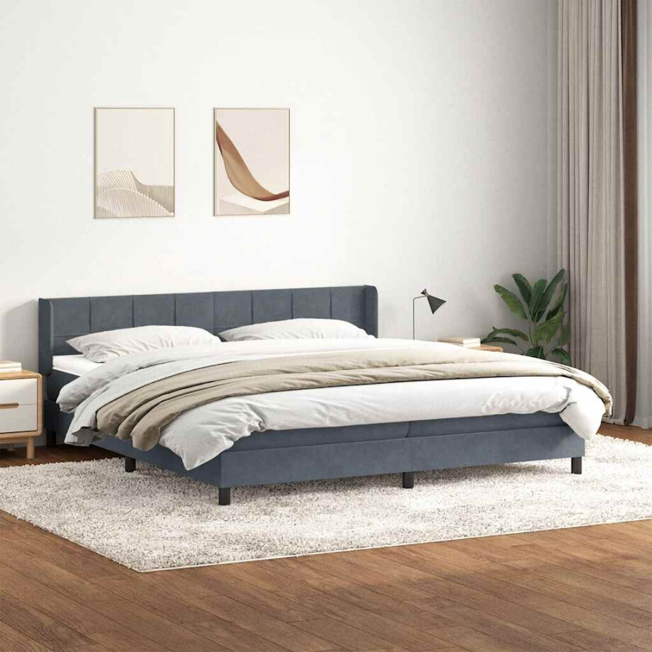 vidaXL Boxspring met matras fluweel donkergrijs 180x210 cm afbeelding 1