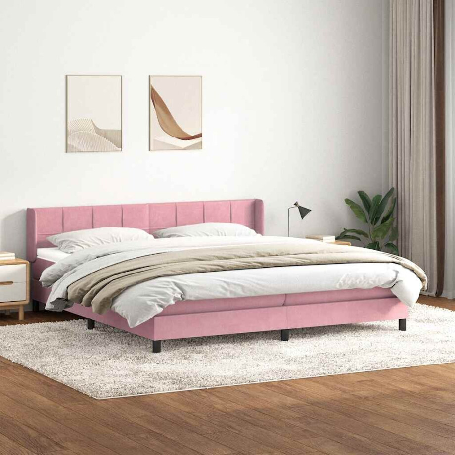 vidaXL Boxspring met matras fluweel roze 180x210 cm afbeelding 1