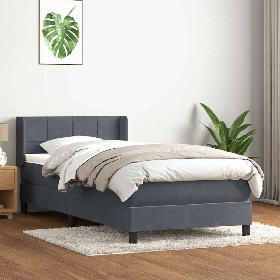 vidaXL Boxspring met matras fluweel donkergrijs 80x220 cm afbeelding 1
