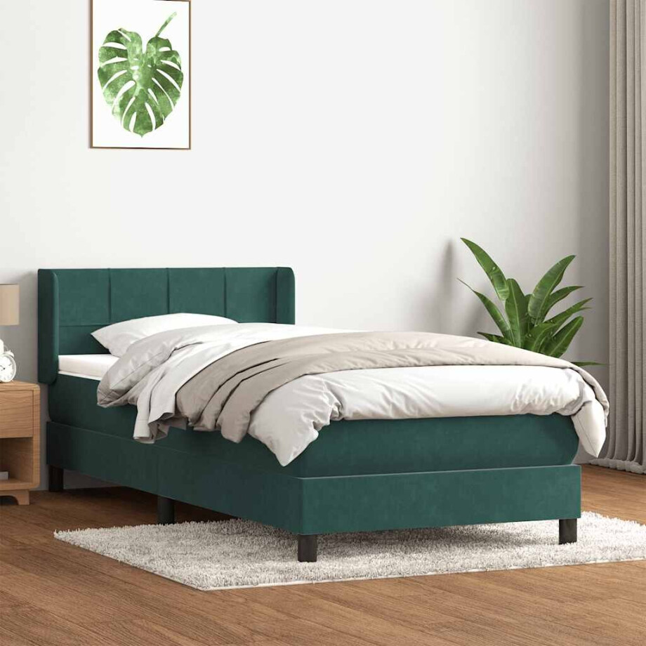 vidaXL Boxspring met matras fluweel donkergroen 80x220 cm afbeelding 1