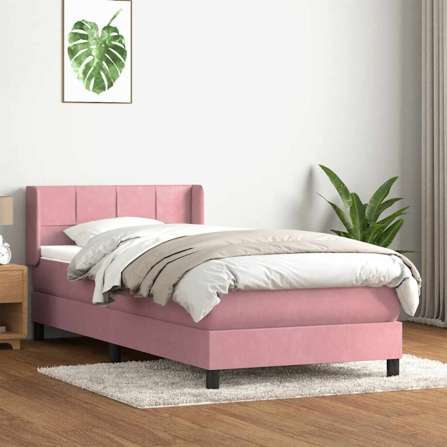 vidaXL Boxspring met matras fluweel roze 80x220 cm afbeelding 1