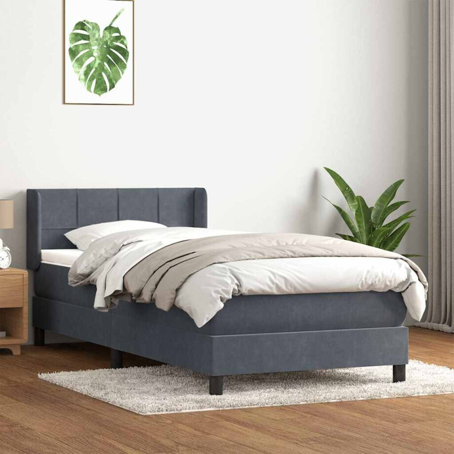 vidaXL Boxspring met matras fluweel donkergrijs 90x220 cm afbeelding 1