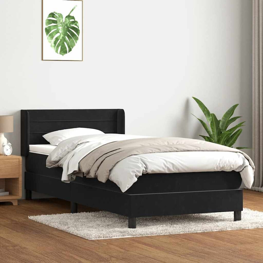 vidaXL Boxspring met matras fluweel zwart 90x210 cm vidaXL Boxspring met matras fluweel zwart 90x210 cm afbeelding 1