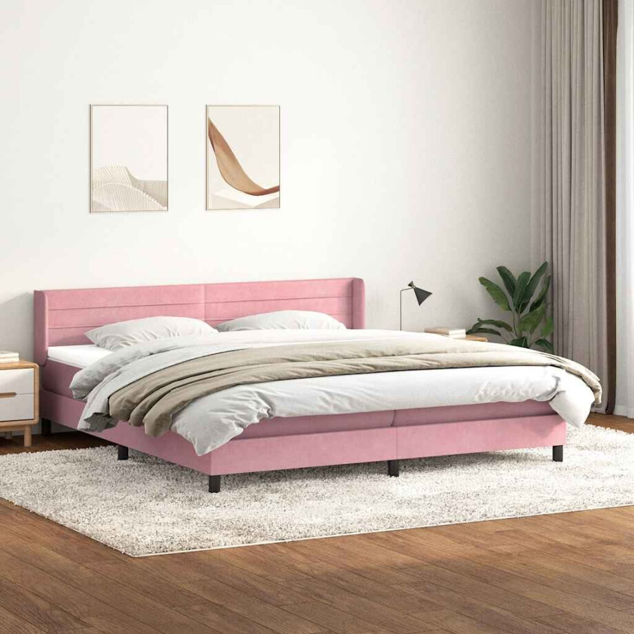 vidaXL Boxspring met matras fluweel roze 180x210 cm afbeelding 1