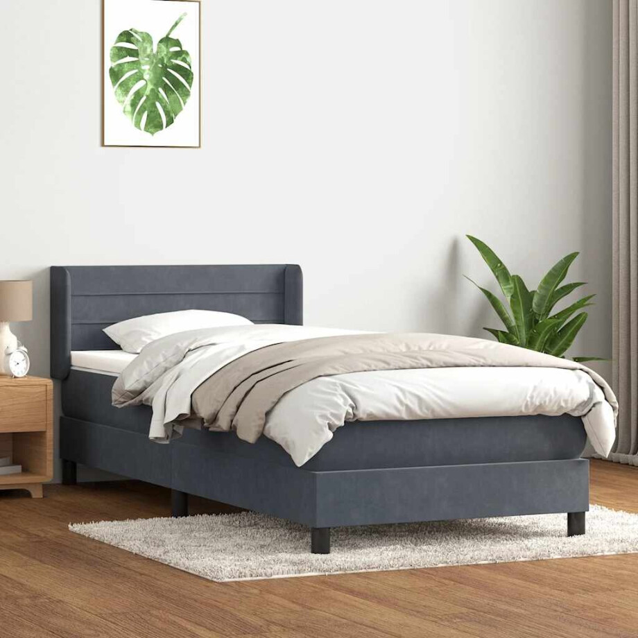 vidaXL Boxspring met matras fluweel donkergrijs 90x220 cm afbeelding 1