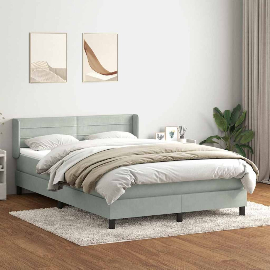 vidaXL Boxspring met matras fluweel lichtgrijs 160x220 cm afbeelding 1