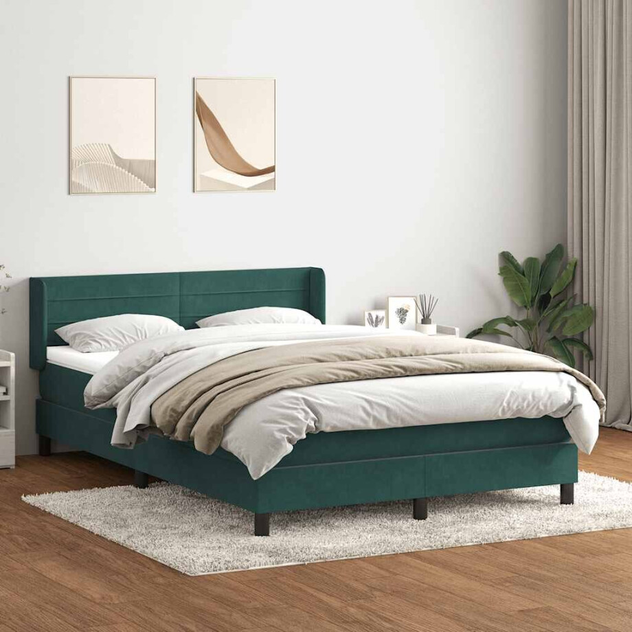 vidaXL Boxspring met matras fluweel donkergroen 160x220 cm afbeelding 1