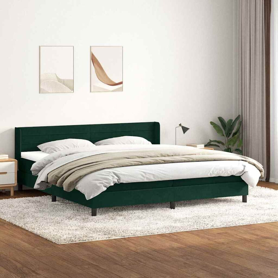 vidaXL Boxspring met matras fluweel donkergroen 180x220 cm vidaXL Boxspring met matras fluweel donkergroen 180x220 cm afbeelding 1