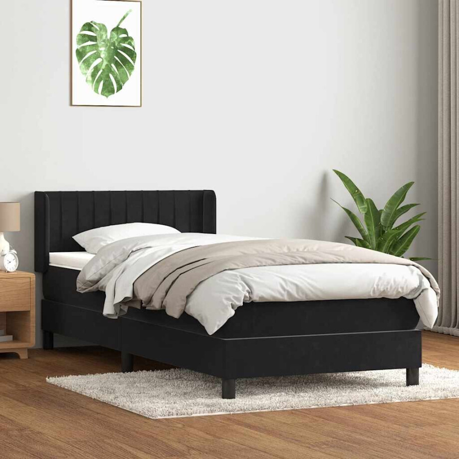 vidaXL Boxspring met matras fluweel zwart 90x210 cm vidaXL Boxspring met matras fluweel zwart 90x210 cm afbeelding 1