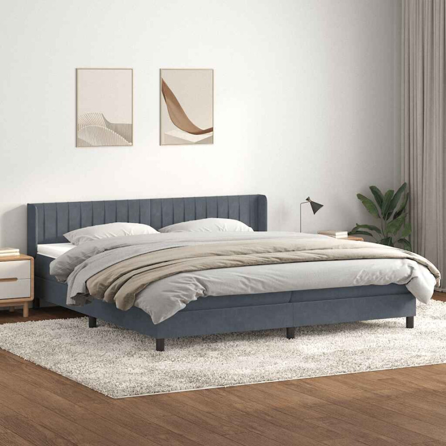 vidaXL Boxspring met matras fluweel donkergrijs 180x210 cm vidaXL Boxspring met matras fluweel donkergrijs 180x210 cm afbeelding 1