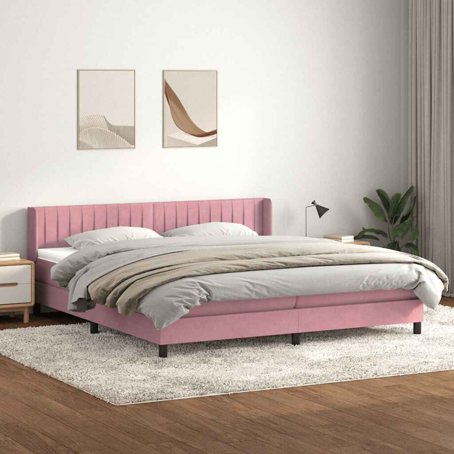 vidaXL Boxspring met matras fluweel roze 180x210 cm afbeelding 1