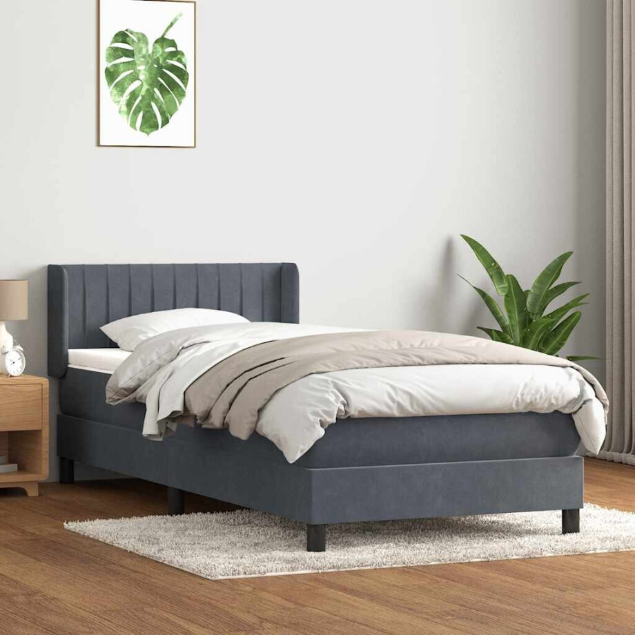 vidaXL Boxspring met matras fluweel donkergrijs 80x220 cm afbeelding 1